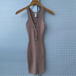 Nude ribbed tie up dress